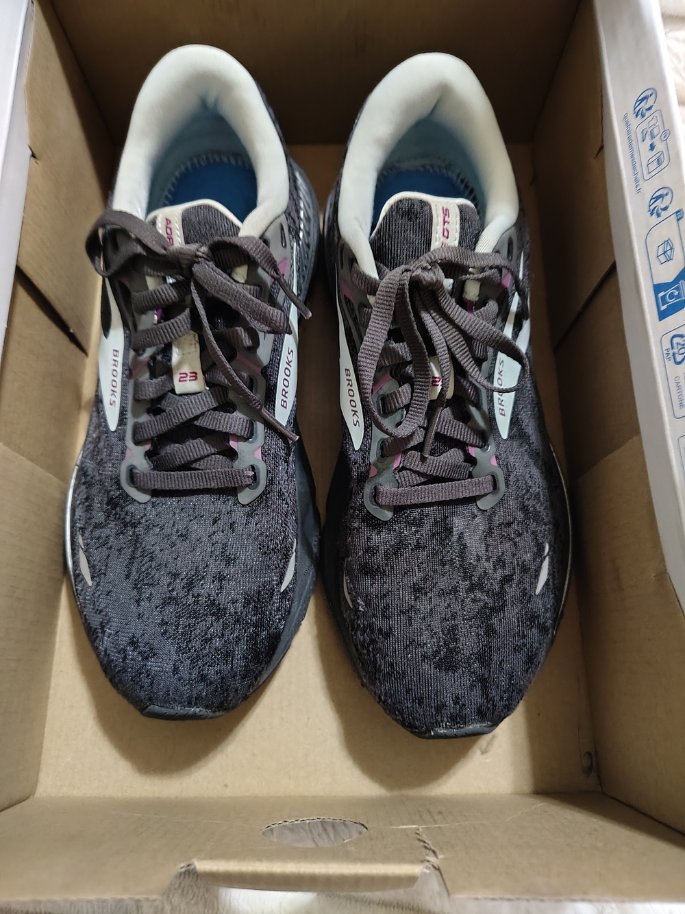 Brooks Women's Black and Light Blue Running Shoes with Pink Accents
